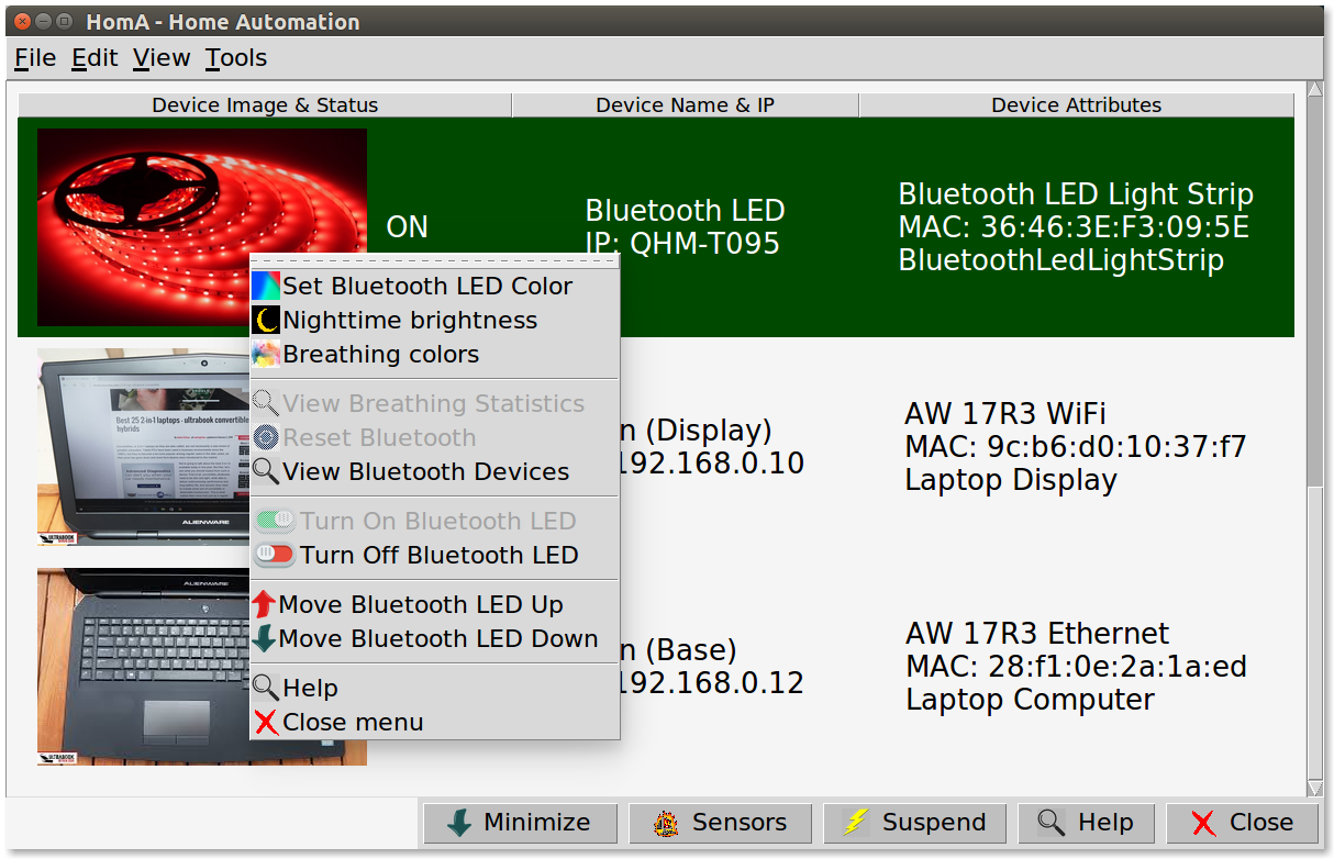 Right-click menu Bluetooth LED